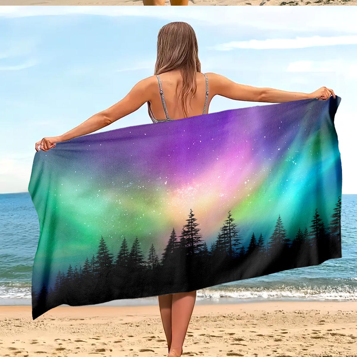 Stunning Aurora Borealis Beach Towel | Artistic Northern Lights Forest Graphic Print Throw for Outdoor Adventure, Camping 299 and Below&70*150 синий