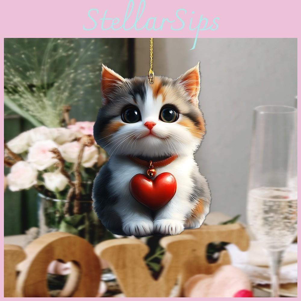 Cat Heart Acrylic Car Decoration Keychain Fun Style Vehicle Interior Pendant