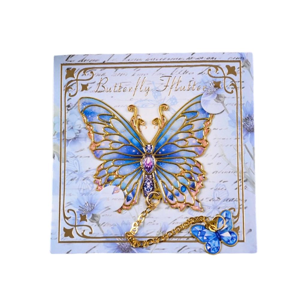 Elegant Butterfly Shape Metal Bookmarks with Chain Pendant Books Page Marker Reading Aid for Book Lover Readers Writers