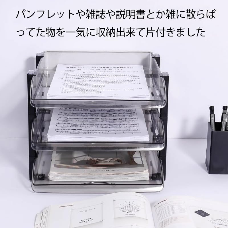 Tavă acrilică Ikeem A4 pentru dosare, format A4, verticală, cu 2 niveluri, 3 niveluri, 4 niveluri și 6 niveluri, pentru depozitarea documentelor, pentru birou, pe masă, transparentă