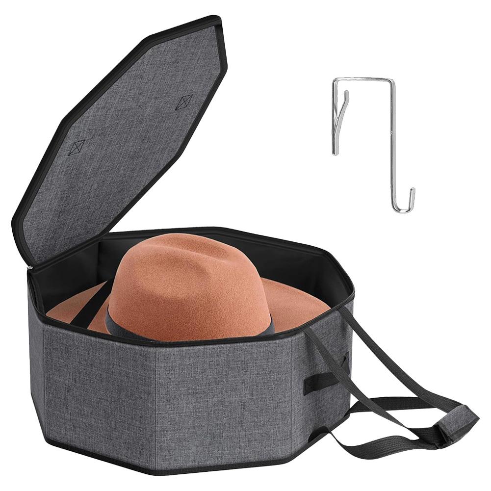 

Hat Storage Box with Hook Stackable Hat Organizer with Cardboard Support Foldable Hat Case for Women Men Storage серый