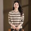 YUZHAOLIN Women's Striped Wool Knit Zipper Cardigan
