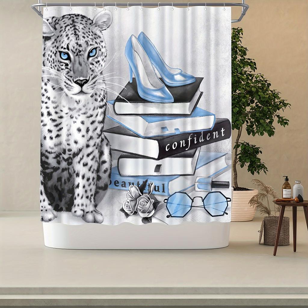 Blauer Leopard Duschvorhang Afrikanisches Tier Leopardendruck Duschvorhang Für Badezimmer Dekor Polyesterstoff, 72x72 Zoll