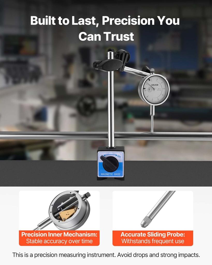 Dial Test Indicator, 0.03 Mm Accuracy, 0-25.4mm Measuring Range, Easy To Read Large Dial, Professional for Internal Diameter Measurement, Runout