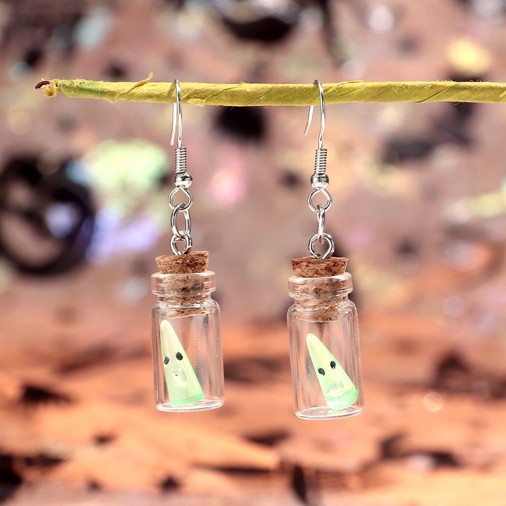 

Halloween Glow in the Dark Ghost Drifting Bottle Acrylic Earrrings for Women Spooky Pendant Earring Necklace Party Jewelry Gifts зелёный