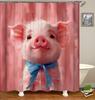 Pink Pig Shower Curtain, Lovely Animal Piggy Bath Curtain Western Animals Bathroom Decor Romantic Rose Flowers Bathroom Curtain