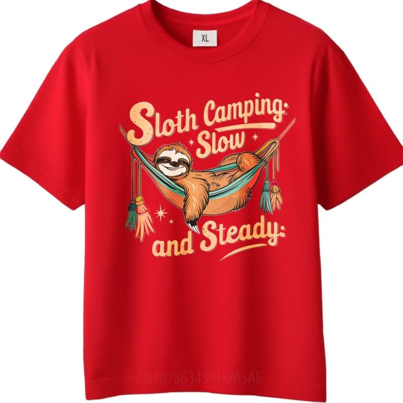 Minimalist Tshirt Casual Tee Rock Unisex Teeshirt Crew Neck tshirt Graphic Sloth Camping Slow And Steady Basic For him Top tees S