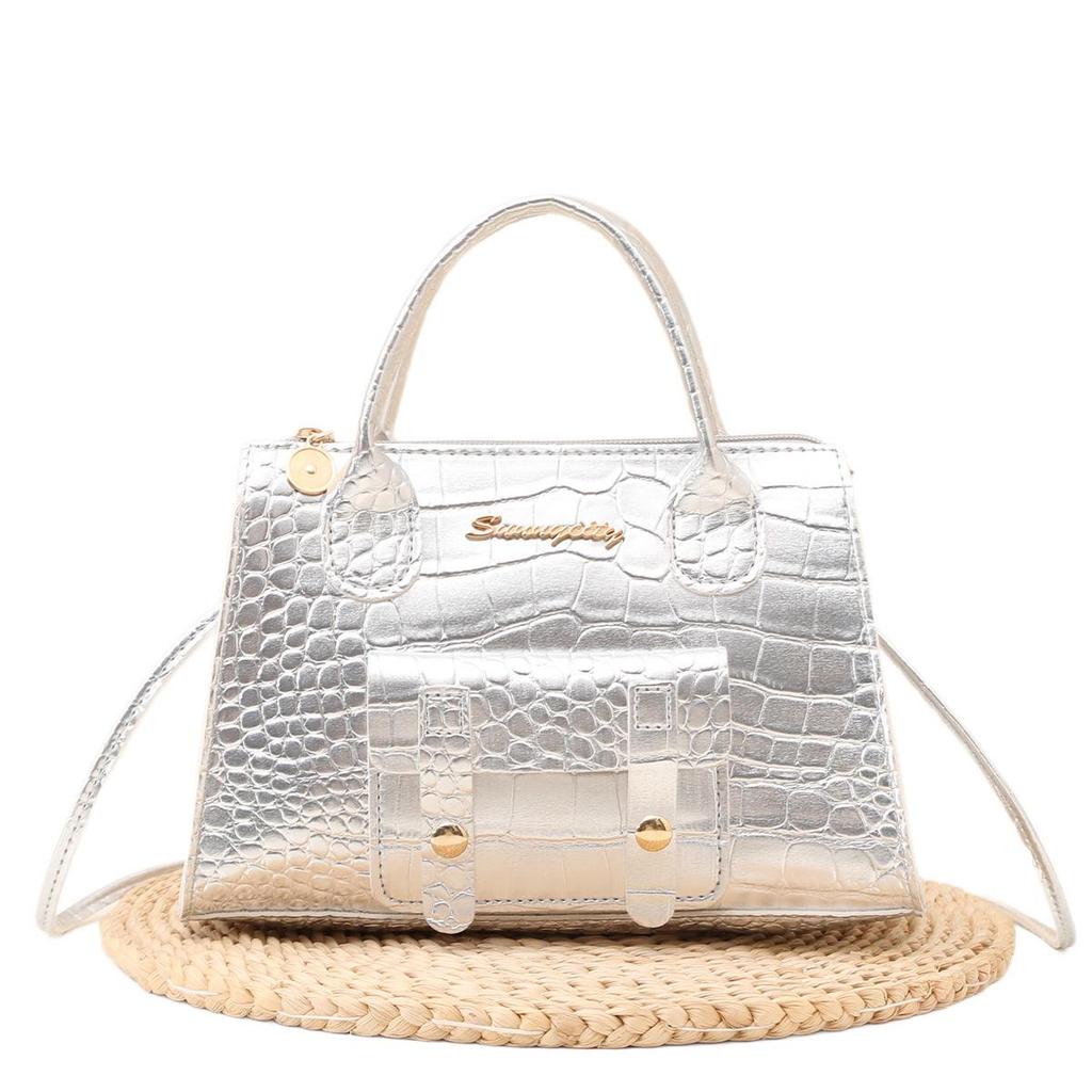 Geantă Crossbody Elegantă pentru Femei cu Model Pietre Aurii și Portofel pentru Monede Combo