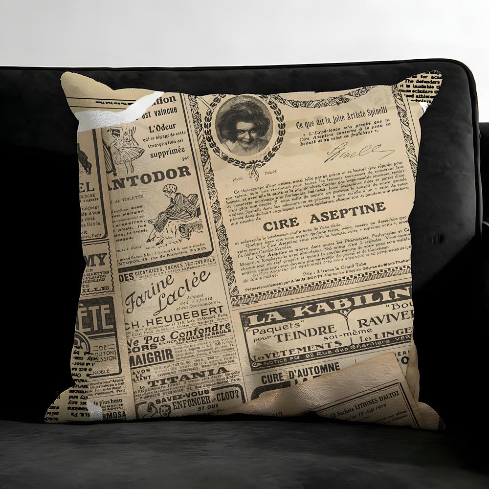 

Newspaper Luxury Cushion Cover Pillowcase Ultra Soft Skin Friendly Fabric Cloud Like Comfort Concealed Zipper 30x30cm