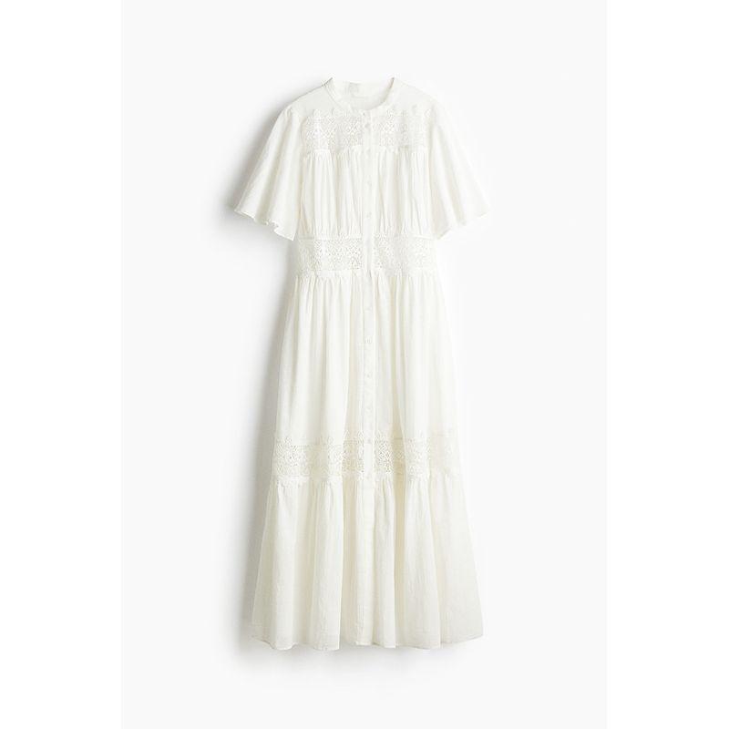

HM Dress Summer 2025 New Arrival Women s Clothing Lace Inlaid Cotton Dress 1285770 White 175/116