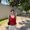 French Pure Desire Style Red Knitted Suspender Women's Summer New Twist Woven Waist Thin Ruffle Edge Lace-up Vest