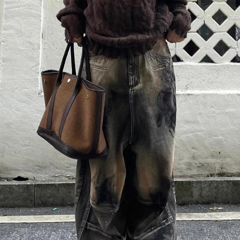 Women's Tote Bag Fall Winter New Fashion Wool Blend Shoulder Handbag Large Purse Simple Versatile Backpack