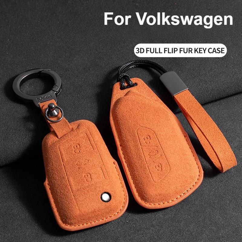 Suede Car Key Case Cover Fob Keychain for VW Volkswagen Golf 7 MK7 Tiguan MK2 for Ateca Leon FR Ibiza Skoda Octavia Kodiaq