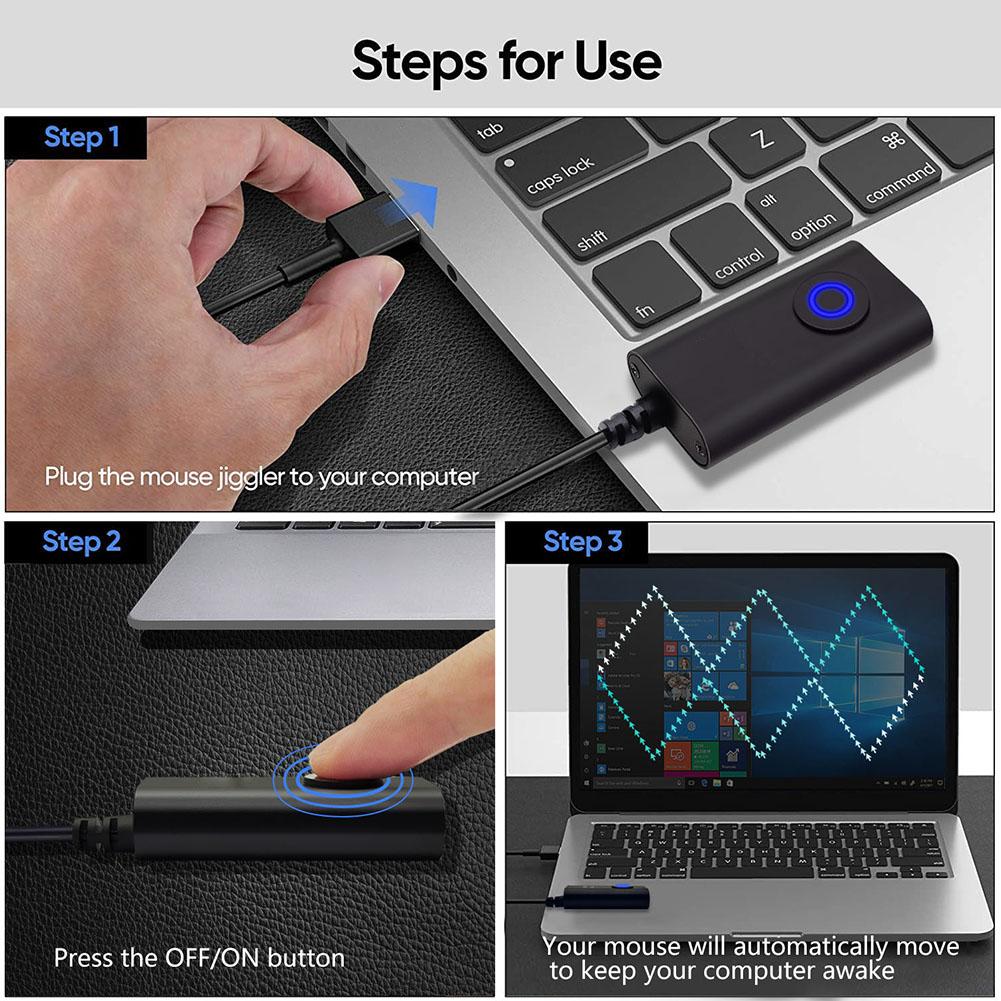 2 in 1 USB Type-C Mouse Jiggler with ON/OFF Switch Mouse Movement Simulator Drive Free Mouse Wiggler Shaker Keeps Computer Awake