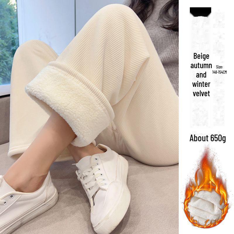 Women's 2024 Winter Plus Velvet Corduroy Wide-Leg Pants - Lambskin Lined Casual Straight Trousers