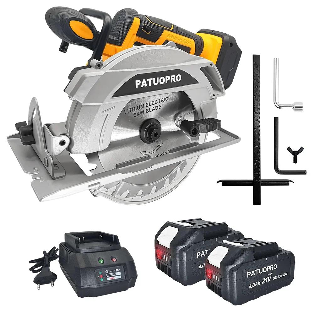 PATUOPRO 1500W Brushless Circular Saw 6.5inch Cordless Electric Saw Stone Woodworking Cutting Power Tools For Makita 18V Battery