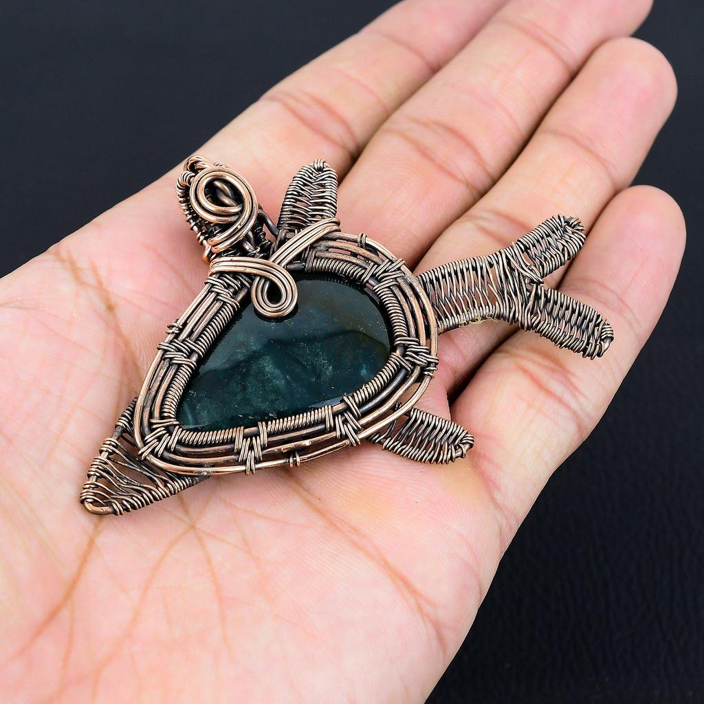 Bloodstone Gemstone Handmade Pure Copper Wire Wrapped Pendant Jewelry For Women