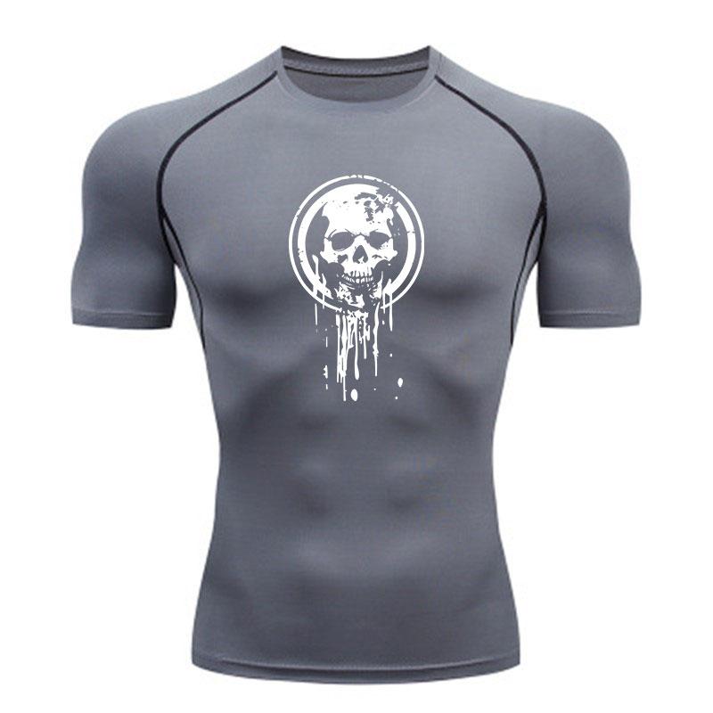 Men's Compression Athletic T-shirt, Skull Print Quick Dry Br