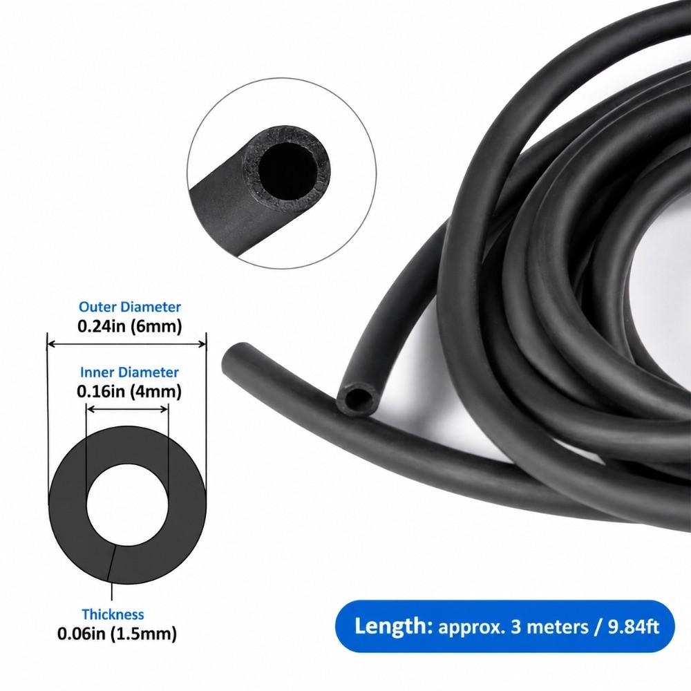 9.84 ft Length Latex Tubing Black Color Latex Rubber Pipe Rubber Band Tubing  Outdoor Exercise