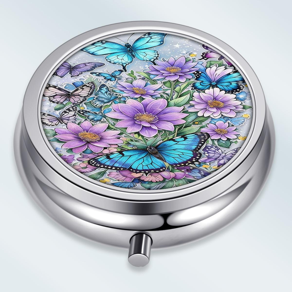 

Portable Pill Box with 3 Compartments, Mini Metal Medicine Organizer Case, Cute Printed Pill Container for Vitamins, Pills, Jewelry, Travel, Daily Use разноцветный