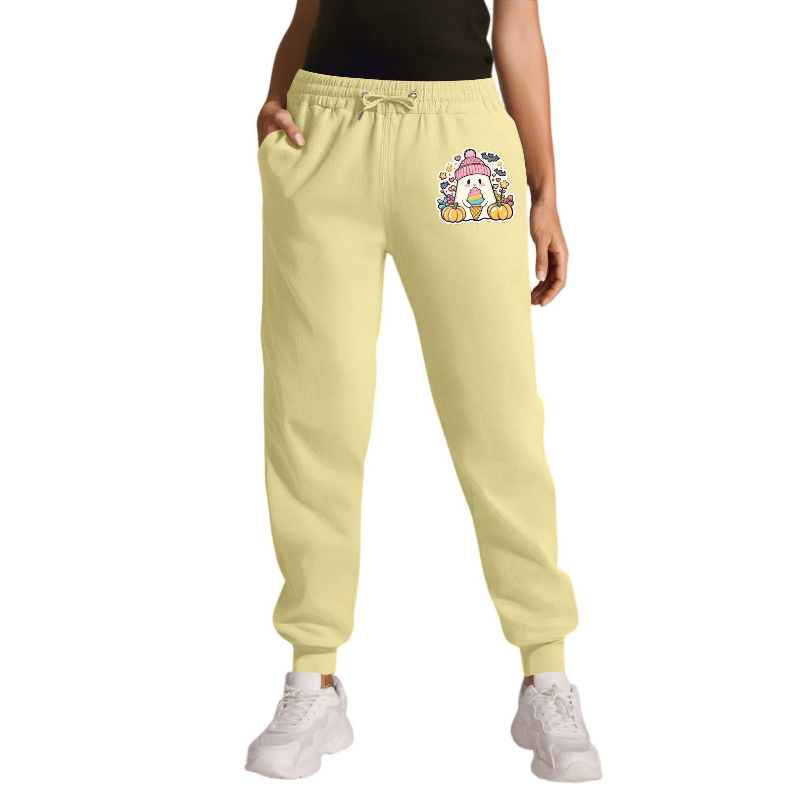 

Women s Sports Halloween Print Drawstring Pocket Casual Workwear Pants M жовтий