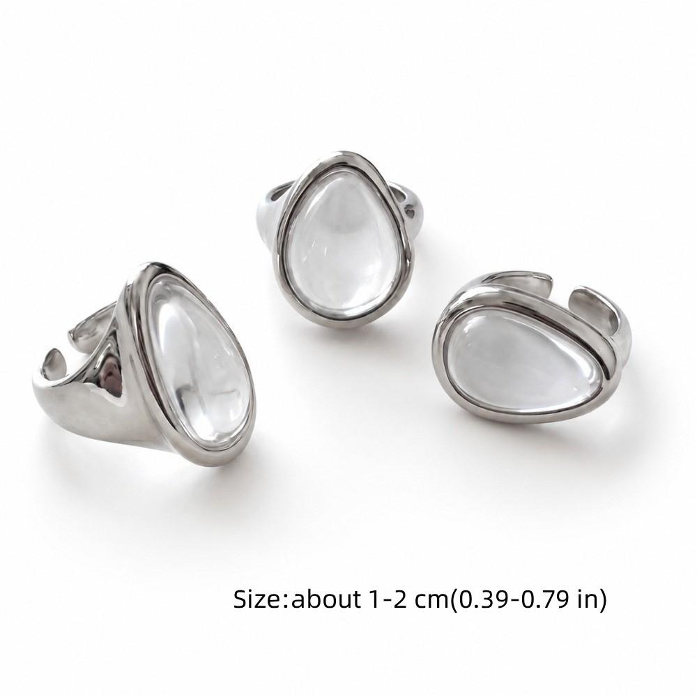 Silver Color Water Drop Ring Adjustable Minimalist Ring Elegant Transparent Crystal Rings Jewelry