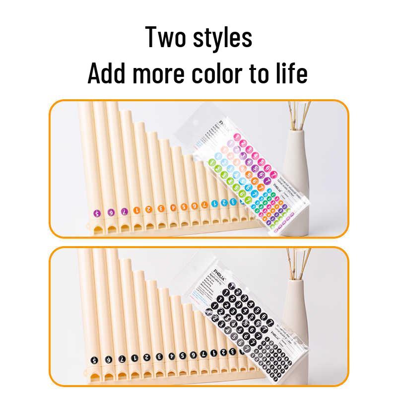 18/16 Tube Pan Flute Scale and Note Stickers - C Key Universal Recorder Finger Position Labels