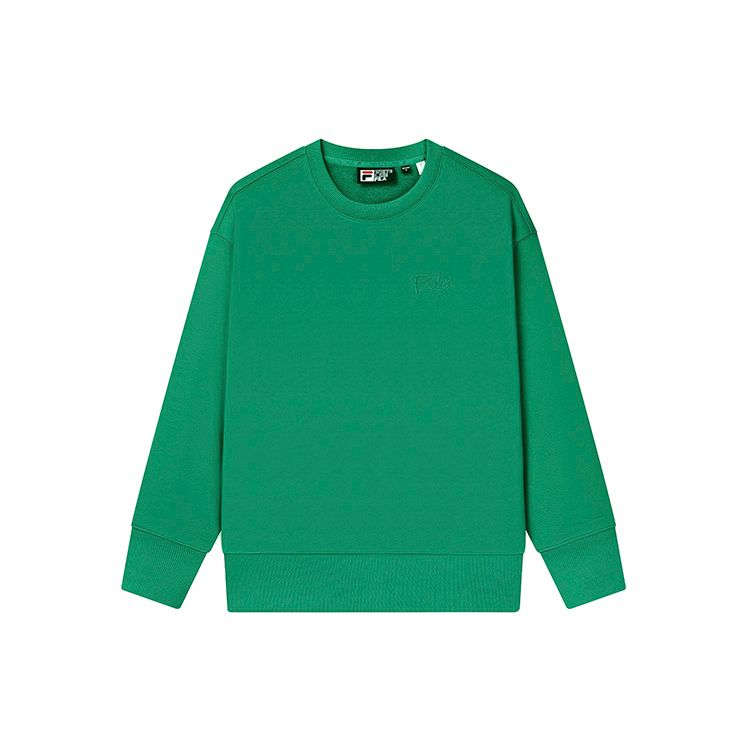 FILA Solid Color Letter Logo Embroidered Fashion Simple Round Neck Long Sleeve Sweatshirt Unisex sweatshirt Lake-Green F11U248201F-GN