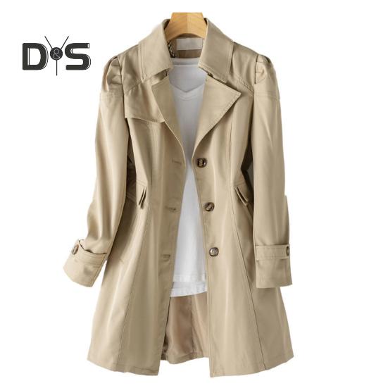 Langer, schmaler Damenmantel, elegant, stilvoll, einreihig, einfarbig, für den Business- oder Freizeitstil