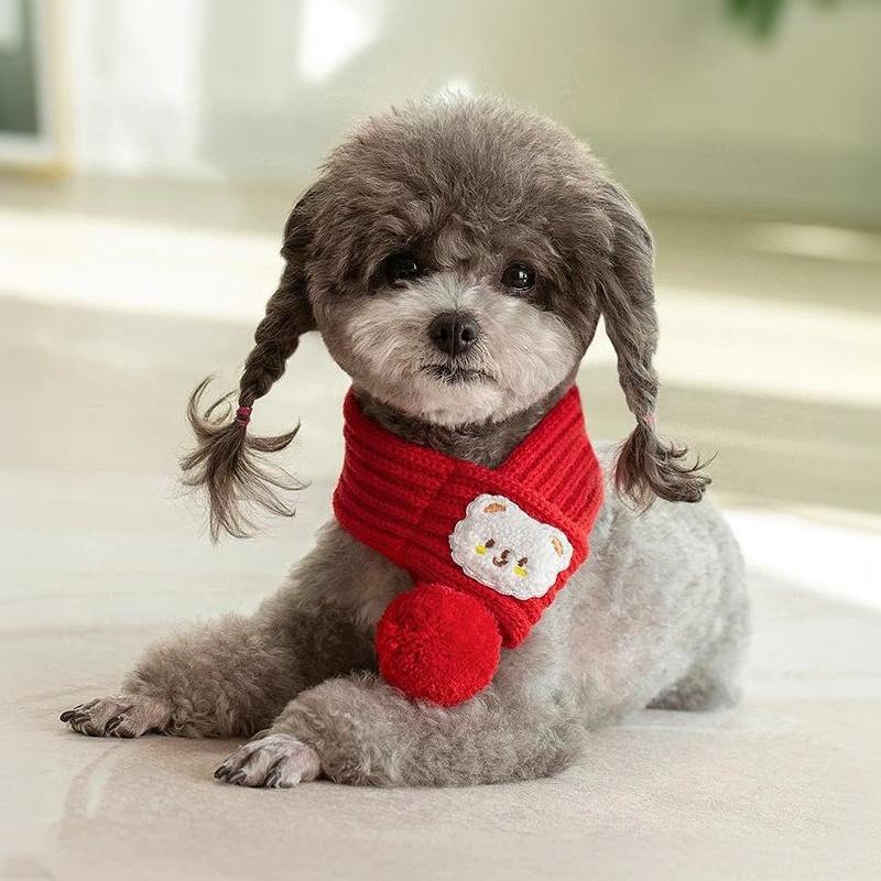 Santa Claus Dog Knitted Scarf Collar Adjustable Christmas Pet Bandana for Small Medium Large Dogs Holiday Gifts