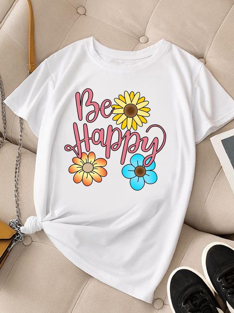 (Asian Size) trend flower lovely Clothing Women Fashion Tee Top Female T Shirt Woman Print Short Sleeve Graphic T-shirts