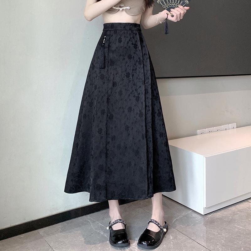2024 Summer Women's Retro High-Waisted Jacquard Midi Skirt