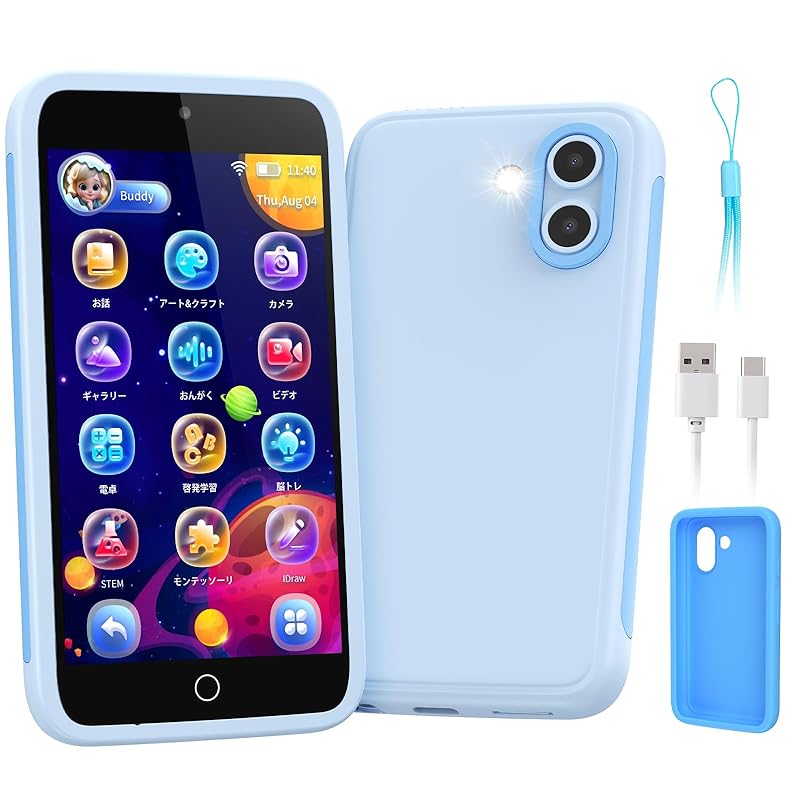 Детский смартфон-игрушка, модель 2025 года [Сенсорный экран 3,97 дюйма и передняя и задняя камеры] Детский смартфон 1500 мАч с силиконовым чехлом, Более 210 обучающих функций