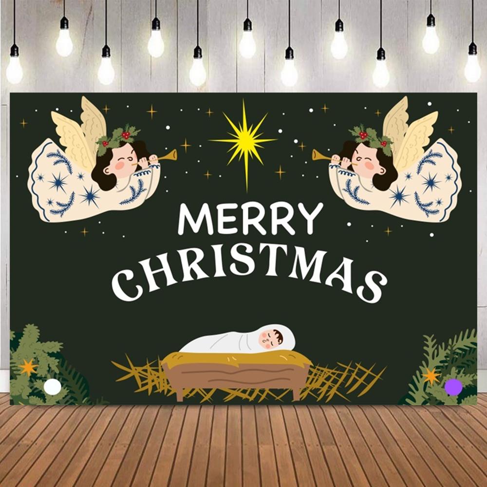 Merry Christmas Birth of Jesus Backdrop Starlit Sky Baby Shower Christianity Party Decor Supplies Banner Photo Background Prop11