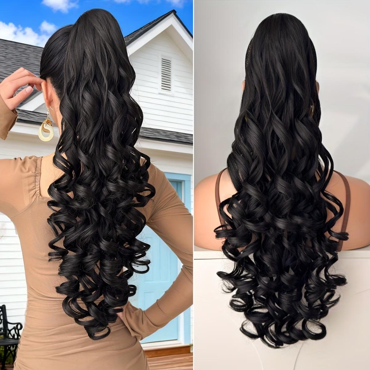 European American Style Claw Clip Ponytail Wig, Roman Curl Long Hair Ponytail Extension for Women