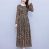 Zhigong 111g Pocket Autumn and Winter Long Sleeve Floral Middle-aged and Elderly Women's Clothing Mom Temperament Fashion Long Dress