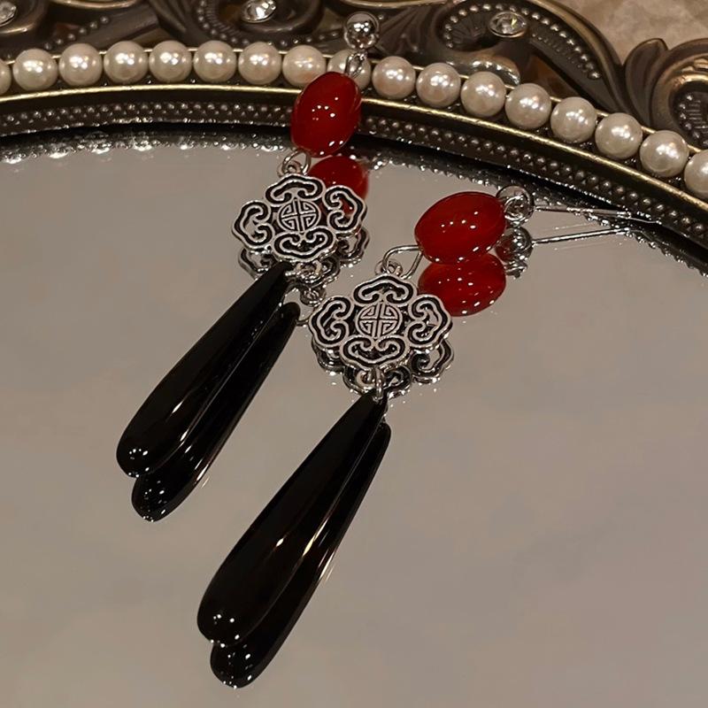 Silver Needle New Chinese Water Drop Chinese Knot Tassel Earrings Retro Guochao Earrings Personality Trend Fashion Earrings