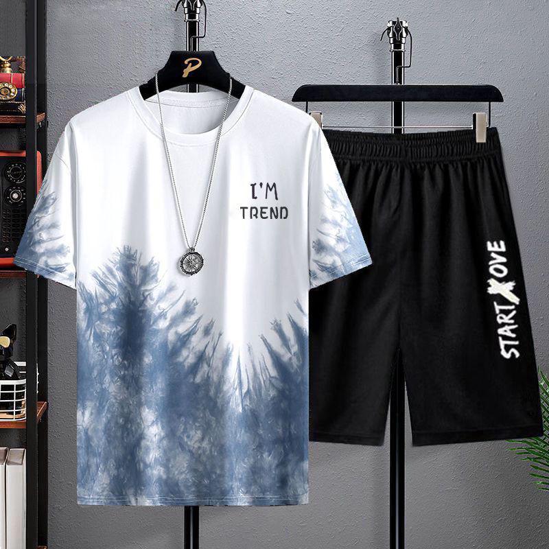 Men's Summer Quick-Dry Ice Silk Short-Sleeve T-Shirt and Shorts Set - Trendy, Loose Casual Sportswear.