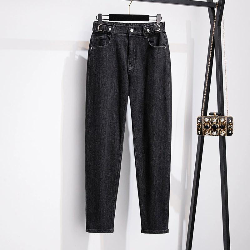 Female Spring and Autumn Casual High-waisted Big Yards Denim Trousers Loose Commuter Old Man Trousers