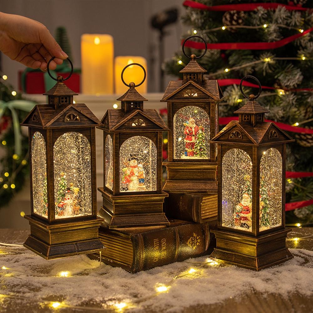 10.2 x 10.5 x 23.5cm Christmas Lantern Music Box Vintage Night Light Holiday Gift Tabletop Decoration