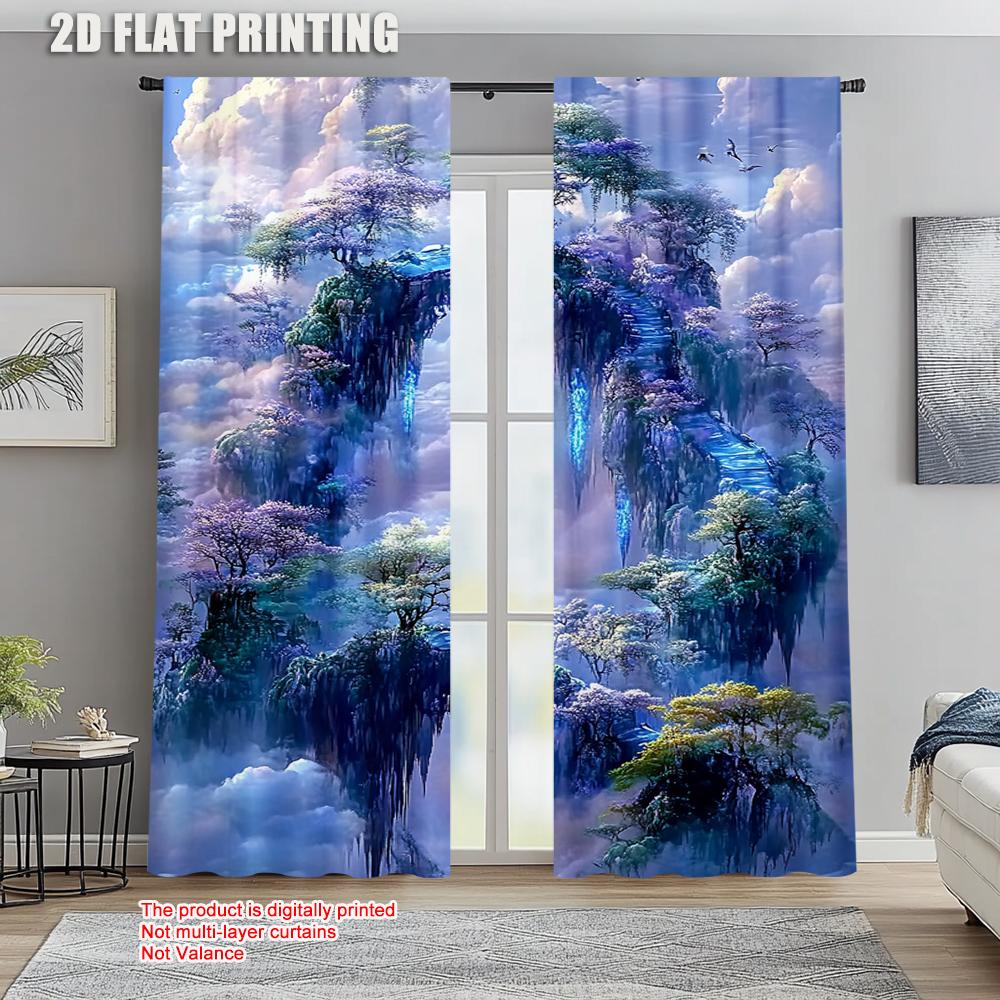 

Drapes Blue Purple Tree Light Filter Festive Wall Decor Applies Indoor Celebrations Curtain Made Of Polyester Washable W100*H70(CM)-Hooks&2PCS