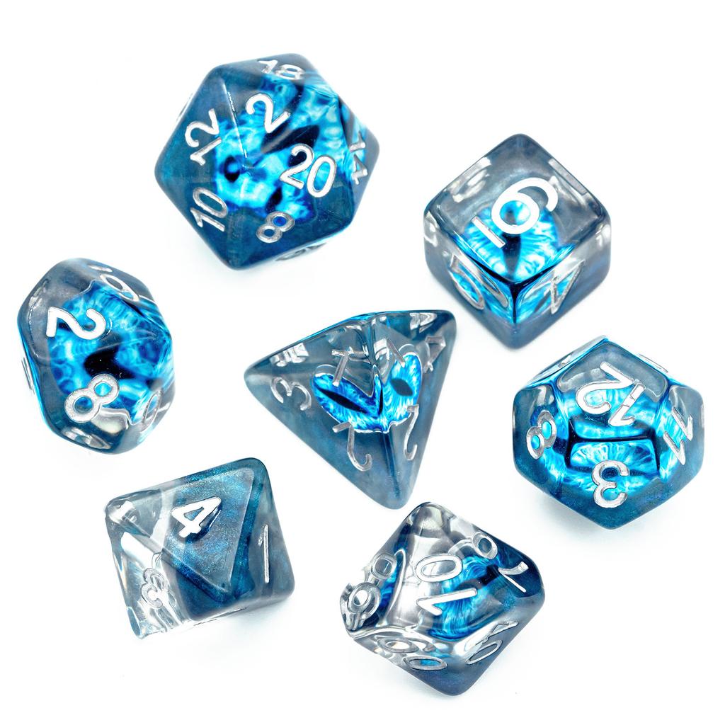 Cusdie Dragon's Eyes Dice DND 7Pcs Eyeball D4-D20 Polyhedral Dice Set for Dungeons & Dragons Tabletop Role Playing Board Games