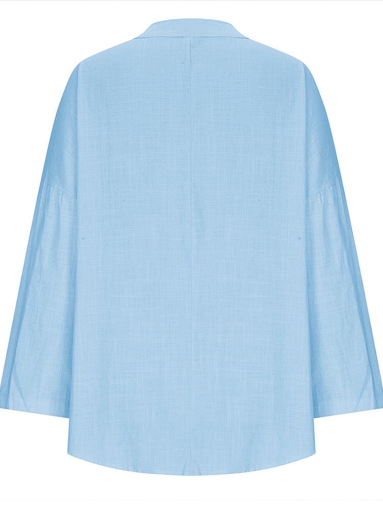 2025 Spring/summer New Large Size Female V-neck Solid Color Long-sleeved Shirt Elegant Ladies Blouse
