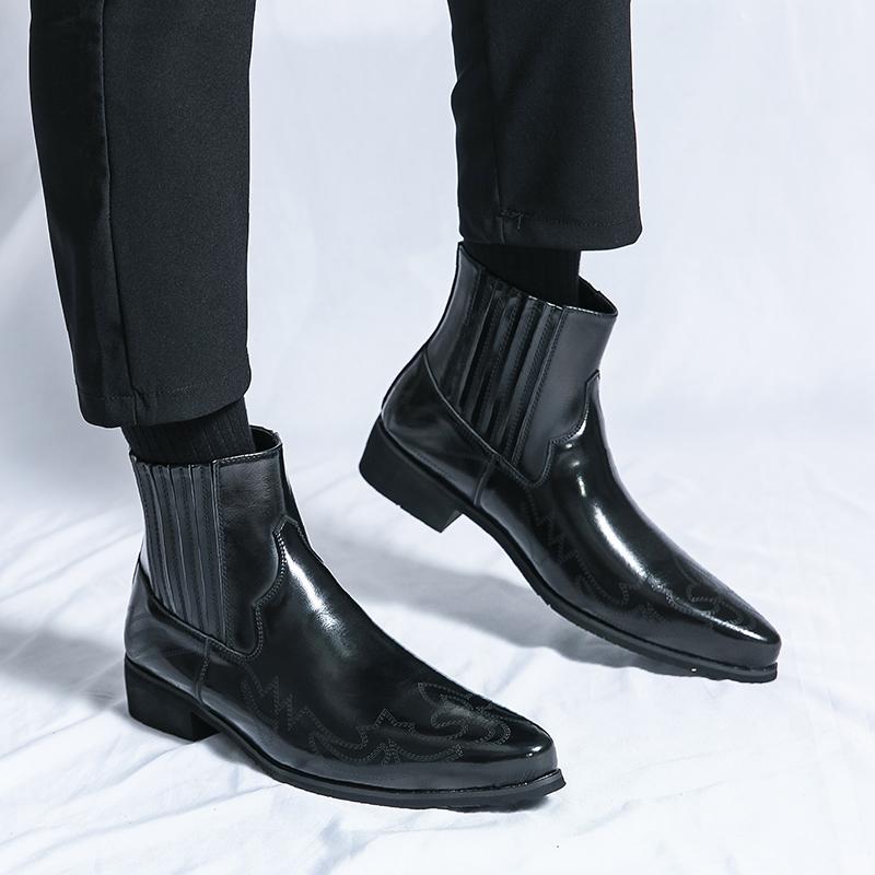 Designer Brand High-end Business Dress Shoes Groom's Wedding Shoes Hot Selling Leather Ankle Boots Men's High Top Shoes Big Size