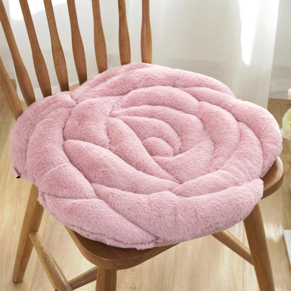 Plush Chair Pad Rose Flower Design Thickened Office Chair Cushion Anti-Slip Seat Pad for Home And Office Floor