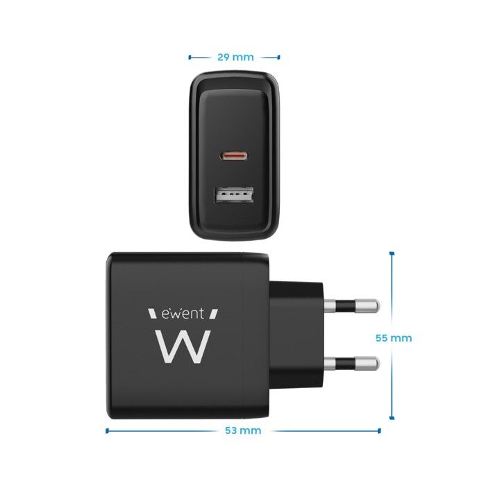 Chargeur Rapide Ewent EW1330 USB-C/USB-A 65W Noir