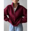Western Style Fashion Casual Loose Stand Collar Half Zipper Pullover Hoodie Solid Loose Top Half Zip Top