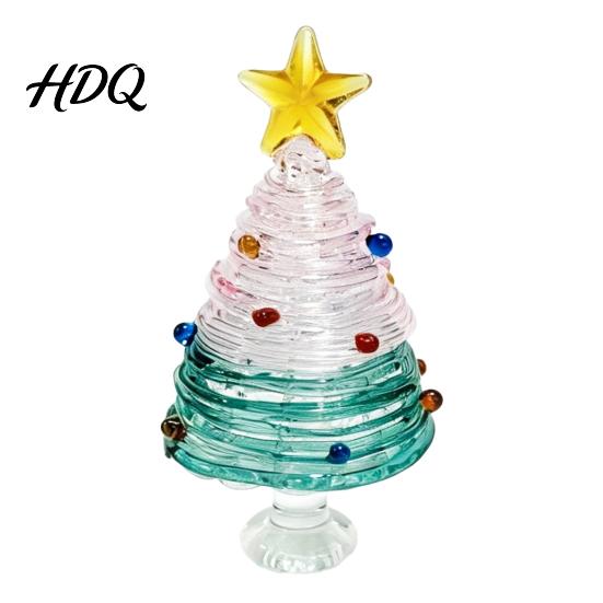 Small Christmas Ornament for Desk Glazed Tree Figurine Colorful Miniature Xmas Decor Handcrafted Glass Craft Display Table Centerpiece Home