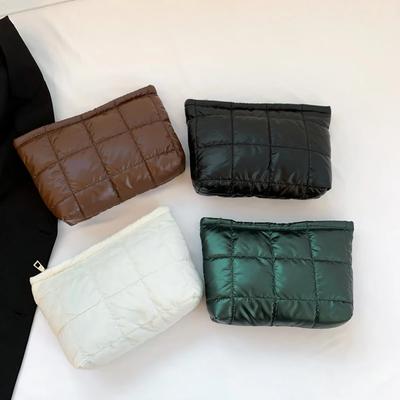 Damen Kosmetiktasche Gepolstert Gesteppt Kulturtasche Große Kapazität Make-up Organizer Tasche Einfarbig Reise Kosmetiktasche