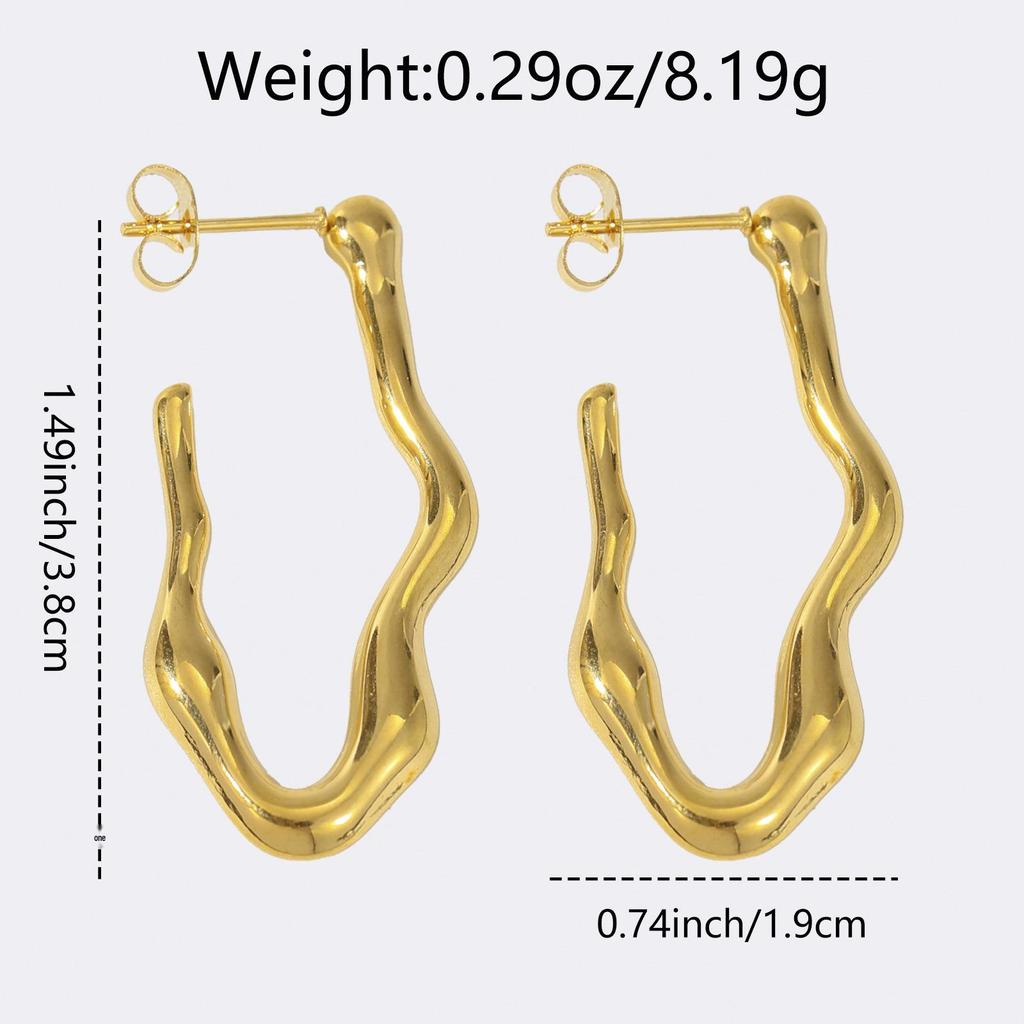 LNCHRAN Gold Irregular Wave U-Shaped Geometric 304 Stainless Steel Earrings for Women
